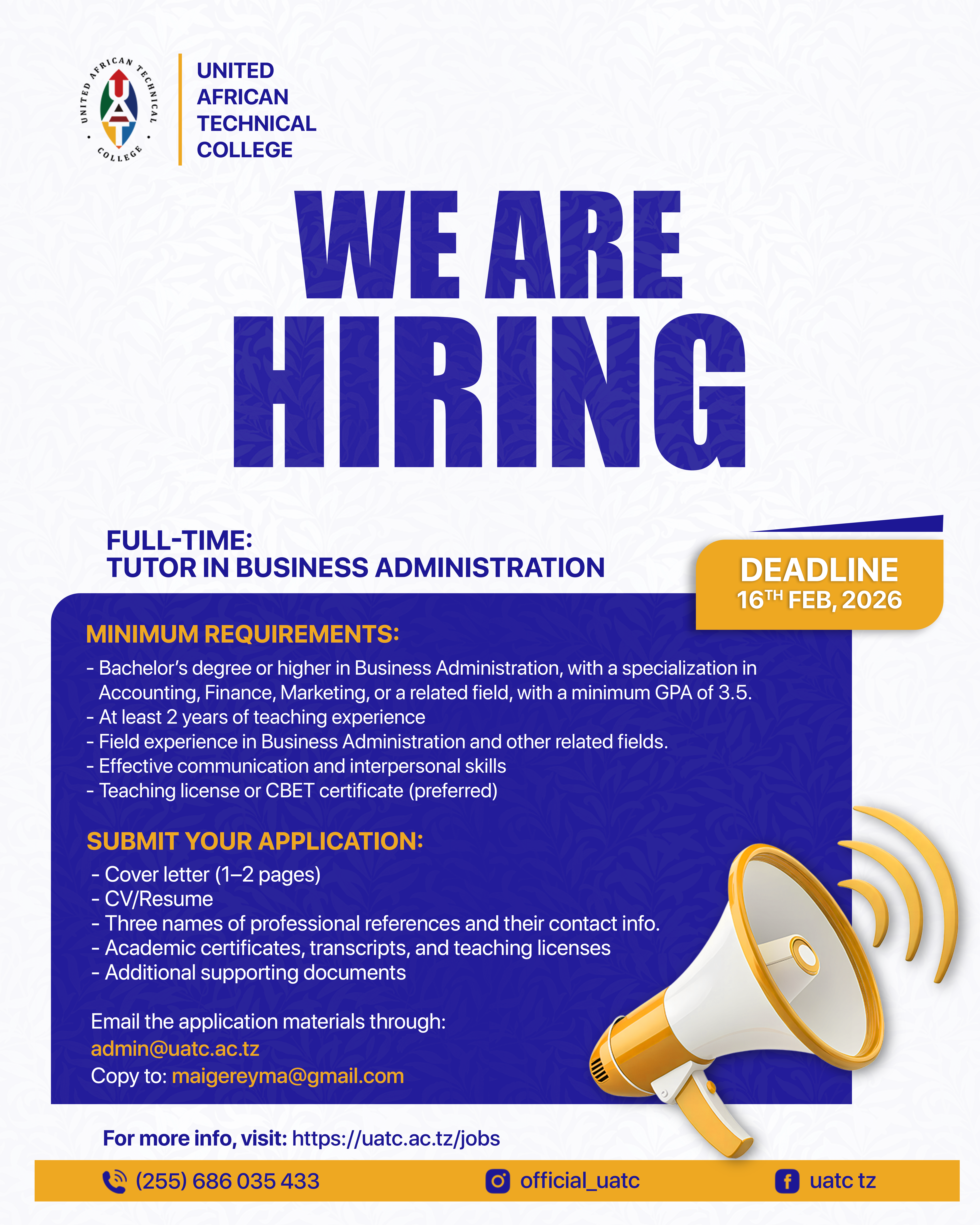 UATC Job Vacancy - Tutor in Business Administration